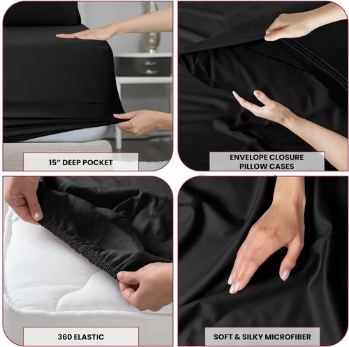 Vista 33 de LUX Décor - Juego de sábanas Twin de microfibra ultrasuave de 3 piezas con sábana encimera, sábana bajera de 16 pulgadas de profundidad y funda