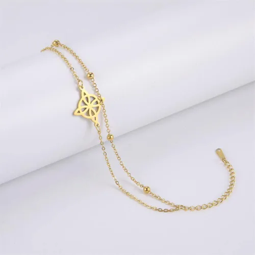 Vista 4 de Pulsera de nudo de brujas de doble capa, nudo celta, símbolo Wiccano, pulsera en capas, pulsera ajustable de doble capa para mujeres y niñas