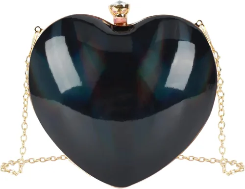 Vista 14 de Goclothod Bolso de mano en forma de corazón para mujer, bolso de hombro de terciopelo, bolsos de noche Negro