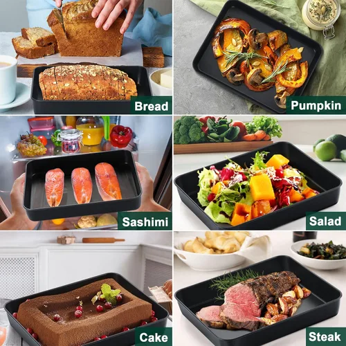Vista 6 de P&P CHEF - Sartén para horno tostador de 9.4 pulgadas con tapa, 2 sartenes antiadherentes Lasagna Pans Rectangular Trays for Baking Cooking