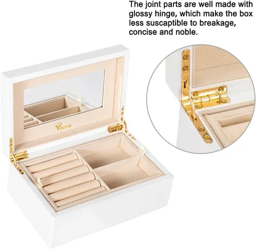 Vista 4 de Voova Joyero organizador de madera para mujeres y adolescentes y niñas, estuche de joyería de madera de pintura de piano de lujo con espejo, cajas