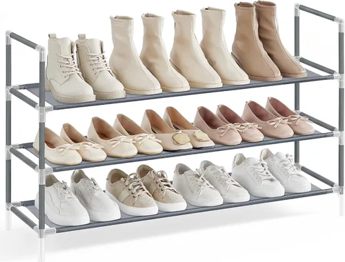 Vista 13 de SONGMICS - Estante para zapatos de 2 niveles, almacenamiento de zapatos para armario de pasillo, delgado y que ahorra espacio, marco de metal, Negro