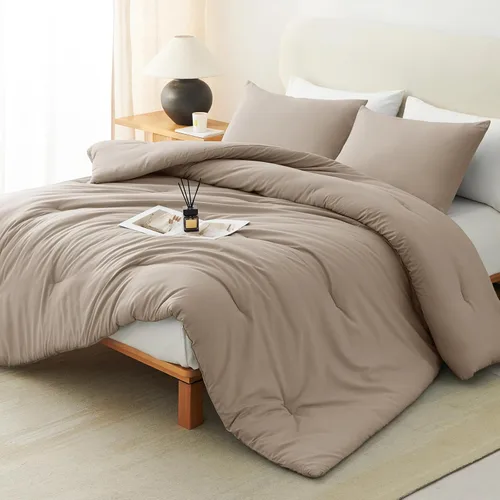 Vista 52 de CozyLux - Juego de edredón beige tamaño individual/individual XL, 2 piezas de juego de cama extra largo sólido transpirable acolchado, juego de cama