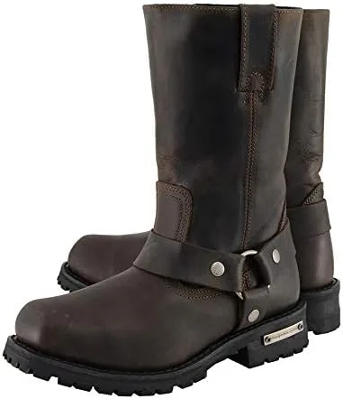 Vista 6 de Milwaukee Leather MBM9062 - Botas clásicas de 11 pulgadas con arnés marrón oscuro con punta cuadrada para hombre, talla 9