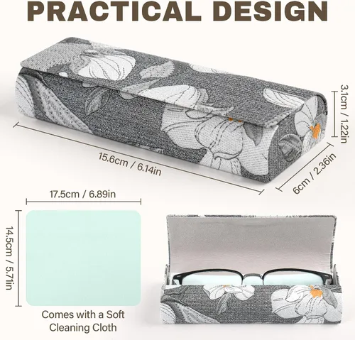 Vista 2 de Caso duro de cuero de los vidrios de Shell de la PU, marco del metal del diseño floral, cajas portátiles de la lente con el paño