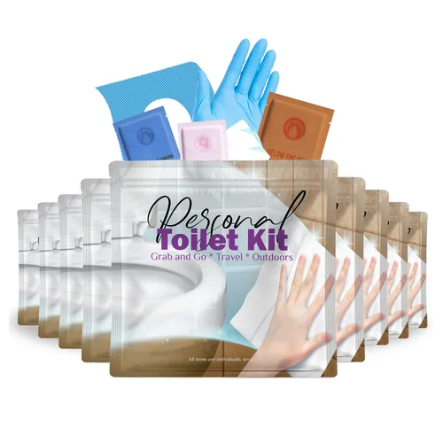 Vista 8 de Kit de inodoro personal para llevar, paquete de 10 unidades, kit de baño público desechable, envuelto individualmente para kit de protección