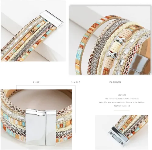 Vista 2 de Pulsera multicapa de cuero Pulsera de señoras cierre de mujer