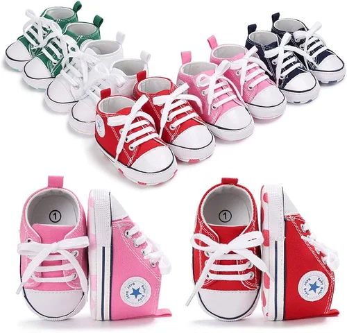 Vista 2 de Meckior - Zapatos deportivos de lona para bebé niña y niño con suela suave y perfil alto Para sus primeros pasos y estar en la cuna