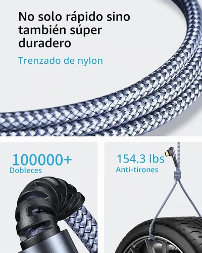 Vista 5 de MRGLAS Cable de carga USB C de 3.2A, [3 unidades, 10+6.6+3.3 pies] Cable de carga rápida tipo C en ángulo recto [90° y chapado en oro] Cable