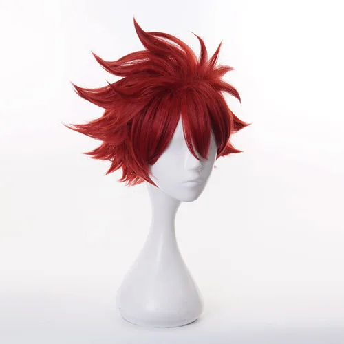 Vista 2 de Kyan SK8 the Infinity Cosplay peluca Reki Anime Costume Merch con pelucas cortas de color rojo oscuro y rizado para hombres, fiesta familiar