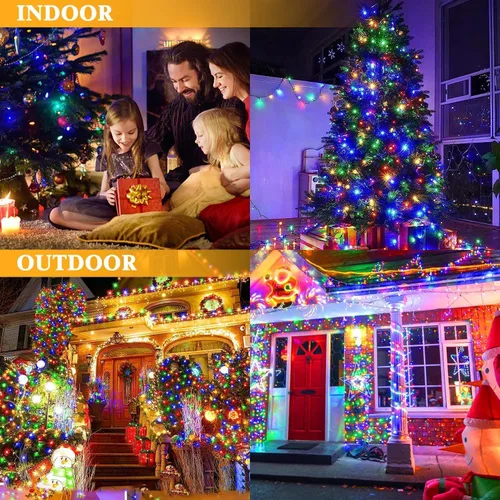 Vista 4 de Luces de Navidad operadas por batería - 132 pies, 300 LED, 8 modos, impermeables para interiores y exteriores, luces de hadas, tiras de luces