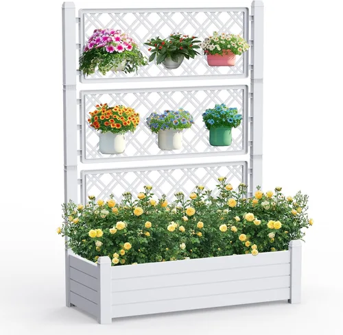 Vista 20 de PatioZen Cama de jardín elevada de 14 galones, maceta elevada de riego automático con tapón de drenaje y medidor para verduras, flores, hierbas Ashen