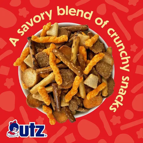 Vista 5 de Utz Pub Mix, 42 onzas. Barril, mezcla de bocadillos sabrosos con una mezcla de sabores crujientes para un delicioso aperitivo de fiesta, recipiente