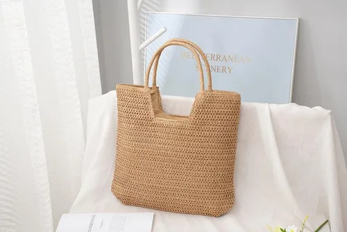 Vista 2 de Bolso de playa tejido ligero con cremallera de hombro de verano beige