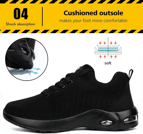 Vista 5 de Tinefiy Steel Toe Shoes for Women Lightweight Safety Shoes Air Cushion Comfortable Slip Resistant Indestructible Womens Puncture Proof Work Sneakers