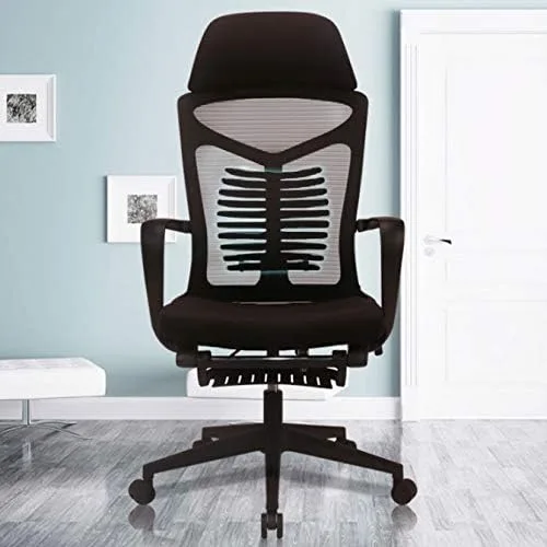 Vista 2 de Silla de computadora, silla giratoria para oficina en casa, respaldo de masaje, respaldo alto de malla, reclinable plano (estilo 1)