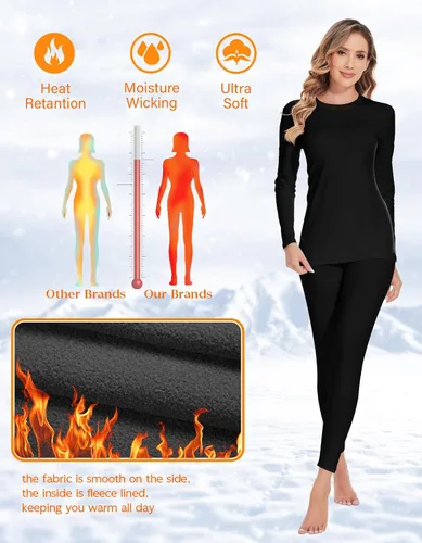 Vista 3 de YADIFEN Conjunto de ropa interior térmica para mujer, pantalones largos para mujer, capa base con forro polar, ropa interior larga, parte superior