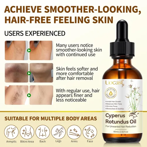 Vista 4 de Uocasi Paquete de 2 aceite de Cyperus Rotundus, aceite de ciprés prémium para depilación, inhibidor natural para reducir el crecimiento no deseado