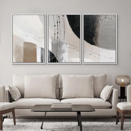 Vista 147 de SIGNWIN Lienzo enmarcado para pared, juego de arte de collage de hojas transparentes en blanco y negro, ilustraciones de naturaleza silvestre, arte