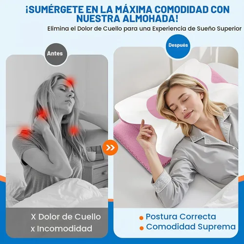 Vista 3 de Almohada cervical ergonómica de espuma viscoelástica para dormir, tamaño Queen rosa