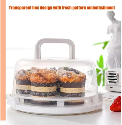 Vista 7 de TOPINCN Funda portadora de tartas, portador portátil para cupcakes con tapa y asa, recipiente redondo para tartas, bandeja del desierto, caja