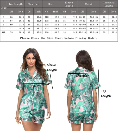 Vista 7 de SWOMOG - Conjunto de pijama de satén de seda para mujer, de dos piezas, con botones, ropa para dormir o descansar