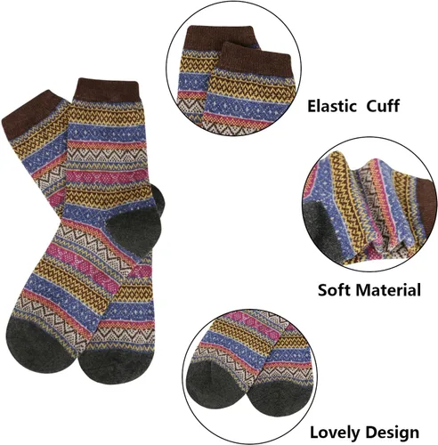 Vista 4 de 5 pares de calcetines de lana para mujer, diseño de punto grueso, cálidos y cómodos para invierno