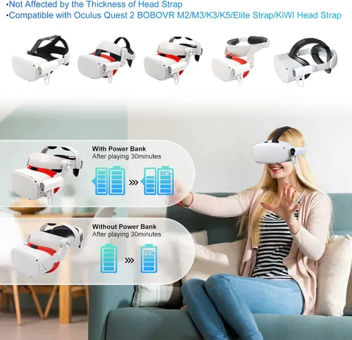 Vista 3 de 5000mAh Rechargeable Battery Pack for Oculus Quest 2 AccessoriesMeta Quest 2 Pro Headset and Elite Strap Ultra Lightweight Provides Extra 2 Hours of
