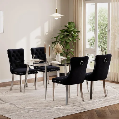 Vista 56 de Baysitone Juego de mesa de comedor de cristal de 51 pulgadas para 4, juego de 5 piezas de comedor moderno, mesa de cocina rectangular de vidrio