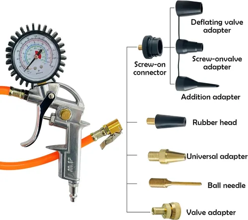 Vista 3 de Kit de accesorios para compresor de aire resistente, calibre de inflador de neumáticos de manguera de goma 220PSI con accesorios de manguera