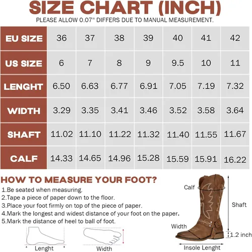 Vista 6 de SheSole Botas vaqueras con punta cuadrada para mujer, estilo vaquero, pantorrilla ancha, zapatos occidentales a la moda
