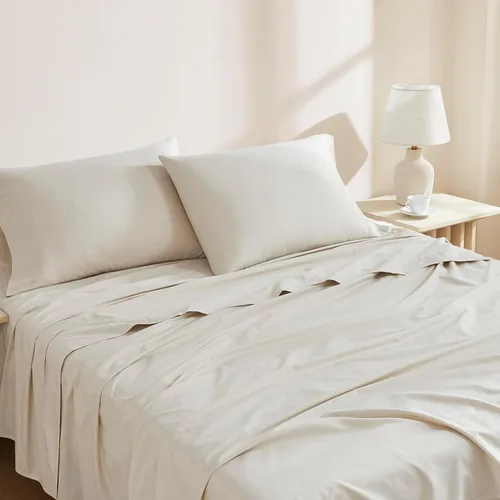 Vista 7 de Linen Closet Juego de sábanas y fundas de almohada 100% algodón orgánico, 3 Blanco Ártico