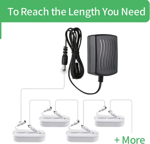 Vista 2 de Cable de extensión de alimentación de 33 pies 10 M CC 12 V para cámara de seguridad CCTV DVR independiente, cable de extensión de CC de 0.217 in x