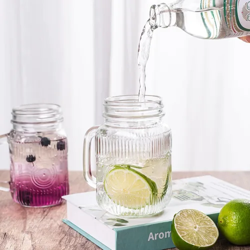 Vista 6 de Amzcku Tarro de beber transparente vintage de 16 onzas con mango cómodo para bebidas de fiesta, 6