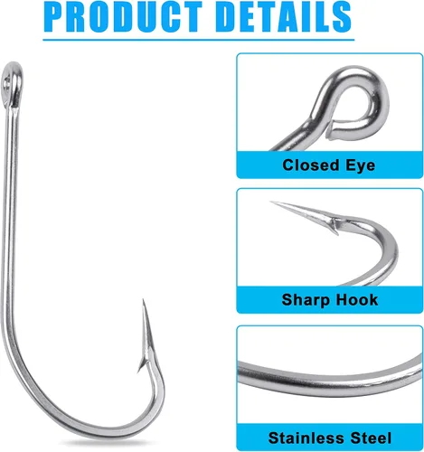 Vista 2 de Ganchos de pesca de mango largo para agua salada, 60 piezas de ganchos de pesca de acero inoxidable O'Shaughnessy J Hooks 34007 Gancho forjado