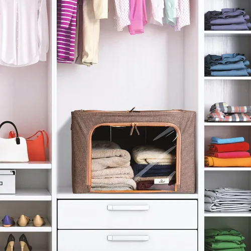 Vista 6 de Sorbus Contenedores de almacenamiento con marco de metal, bolsas organizadoras de ropa apilables y plegables, contenedores de almacenamiento de tela