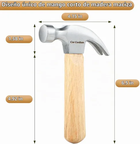 Vista 2 de Martillo de garra con mango de madera y cabeza de acero, martillo pequeño de 8 onzas para casa y bricolaje
