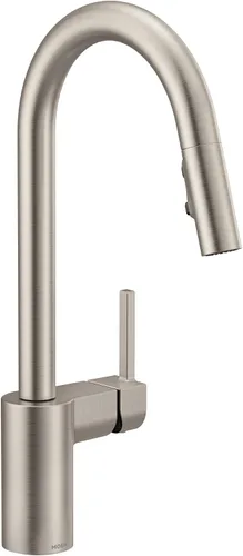 Vista 11 de Moen Align 5923BLS Grifo de cocina desplegable con resorte de una sola manija de acero inoxidable con aerosol desplegable y Power Boost, grifo