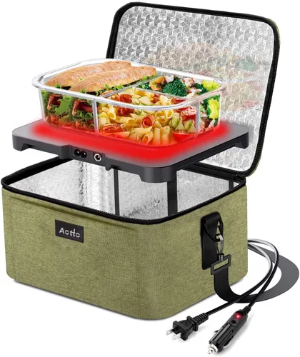 Vista 17 de Aotto Horno Portátil, Lonchera Eléctrica Calentador de Alimentos - 12V/24V/110V 3 en 1 Calentador de Alimentos para Coche - Mini Microondas Personal