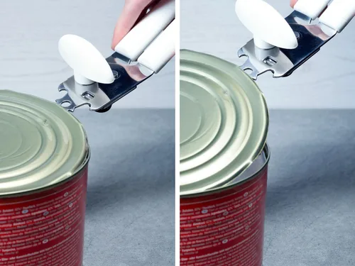 Vista 4 de Abrelatas Leifheit Exact, White Strong Stainless Steel Deluxe Tin Opener, Rueda de corte con engranajes de acero endurecido, Abrelatas eficaz