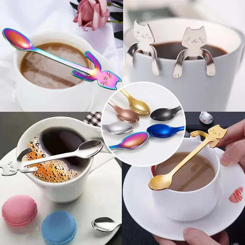 Vista 5 de Juego de cucharas de té y café, de acero inoxidable, mini cucharaditas para mezclar bebidas de postre (multicolor)