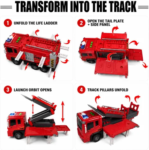 Vista 7 de Fire Truck Toy for Kids Ages 3-5 4-8, 2-in-1 Race Track Set with Launcher