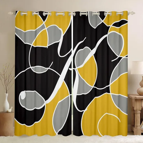 Vista 7 de Feelyou Cortinas opacas geométricas de oscurecimiento para sala de estar, cortinas opacas con líneas de rayas para niños, arte abstracto moderno