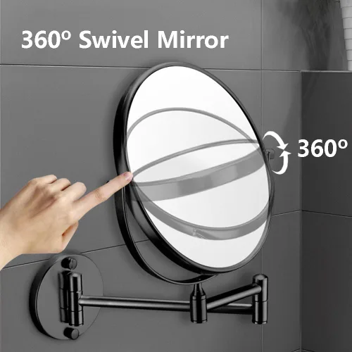 Vista 3 de Espejo de maquillaje montado en la pared, espejo de aumento 1X/3X, espejo de afeitar de doble cara, espejo de tocador de brazo extensible de 360°