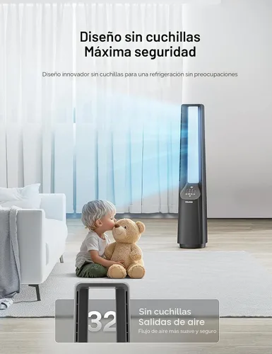 Vista 4 de PELONIS - Ventilador inteligente sin aspas de 40 pulgadas para dormitorio - Ventilador de torre, compatible con Alexa/Google/WiFi, motor DC, 6