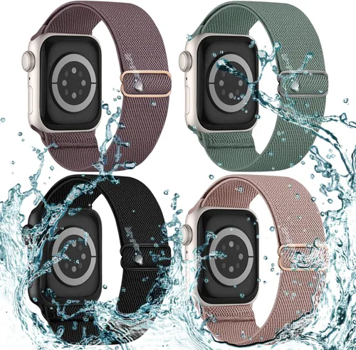 Vista 10 de 4 Pack Stretchy Solo Loop Compatible with Apple Watch Bands Women Men