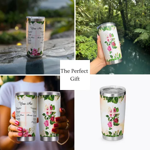 Vista 2 de Taza aislada de acero inoxidable inspiradora con tapa y pajita, taza de viaje espiritual, regalo basado en la fe, botella de agua motivacional