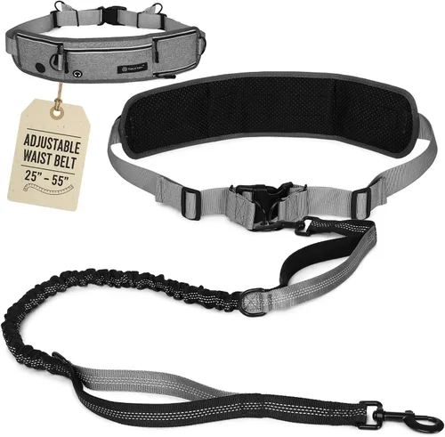 Vista 9 de Tails & Tales Correa de perro manos libres con bolsa para la cintura, soporte lumbar mejorado, correa reflectante elástica, cinturón ajustable