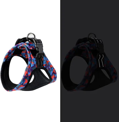 Vista 6 de Arnés de chaleco para perro, velcro ajustable sin tirones con almohadilla de esponja suave y asa reflectante, ganchos de correa de metal