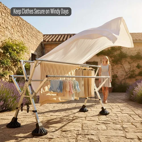 Vista 4 de This Adjustable Garmet Rack, Stainless Steel Clothes Drying Rack, Extendable Laundry Drying Rack, Foldable Laundry Hanger, Indoor & Outdoor